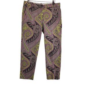 J.Crew Cafe Capri Pants Paisley Print Size 6 Purple & Black‎ Soveriegn